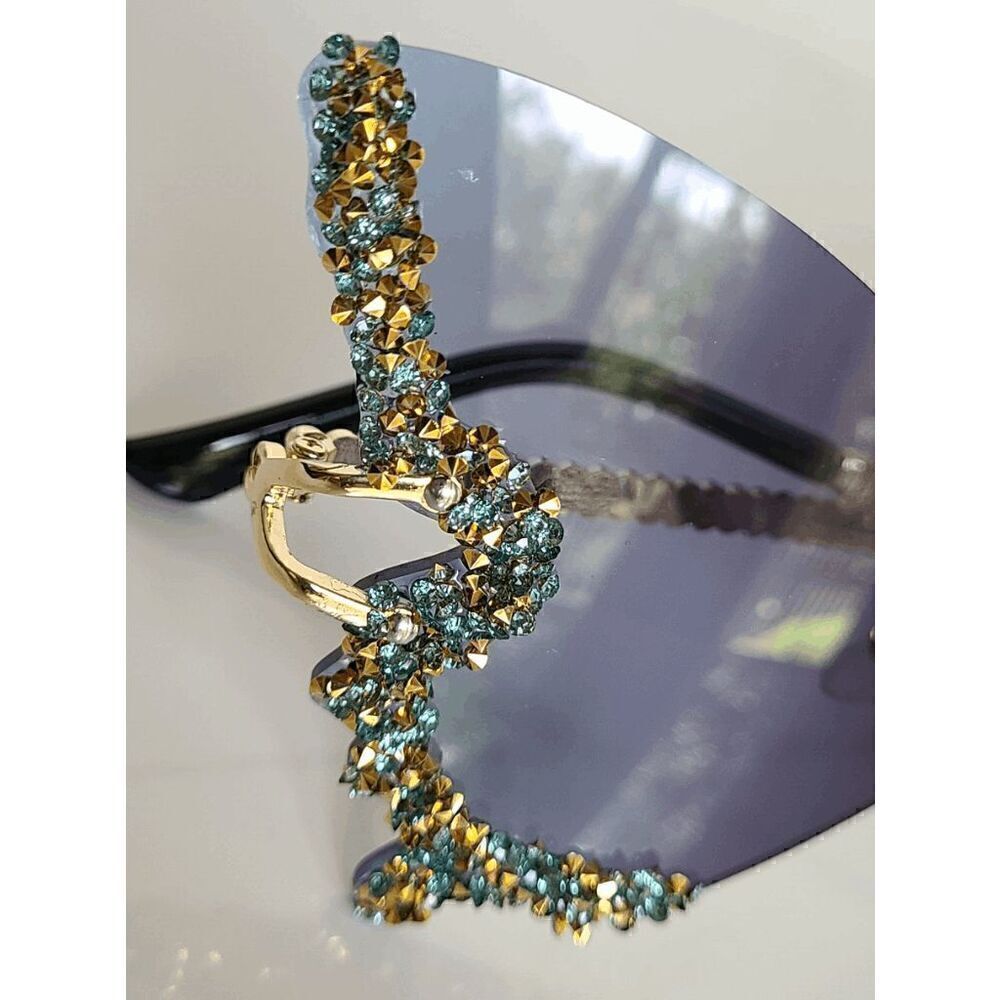 🦋✨ Rhinestone Diamond Butterfly Rimless Y2K Shades Sunglasses NEW - Picture 8 of 15